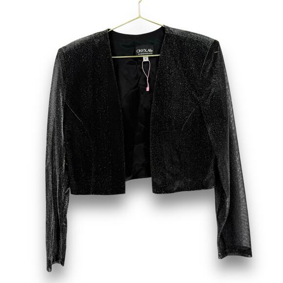 Vintage 1980s Onyx Nite Silver Metallic Cropped Jacket, Made in USA, Size S - Picture 1 of 5